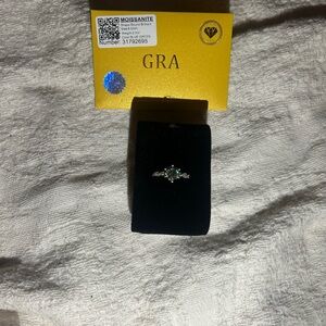 14k white gold plated adjustable 6-12 2 carat blue green moissanite ring